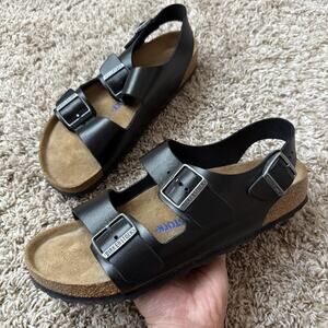 Birkenstock Milano SFB Black Amalfi Leather Sandals EU Size 43 Men’s Size 10